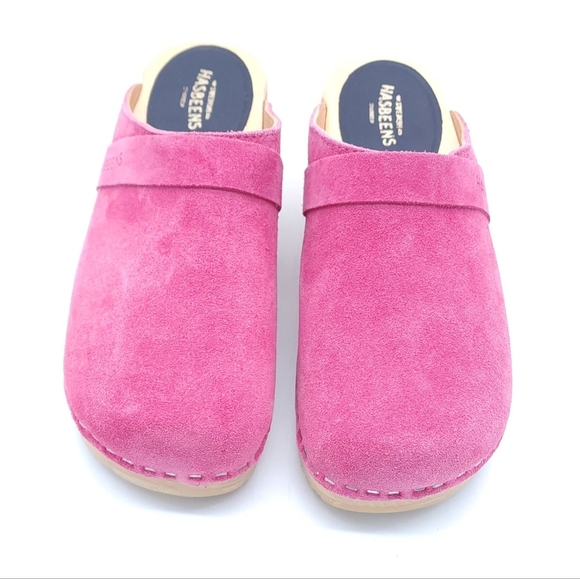 Swedish Hasbeens Pink Suede Wood Clogs Women's Size 6 EU 36 - Picture 5 of 11